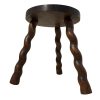 Vintage French Wooden Tripod Stool with Twisty Spiral Legs and Round Top Stand Plinth Table Tripod Tabouret Warped Top c1960's / EVE