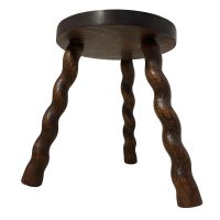 Vintage French Wooden Tripod Stool with Twisty Spiral Legs and Round Top Stand Plinth Table Tripod Tabouret Warped Top c1960's / EVE