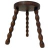 Vintage French Wooden Tripod Stool with Turned Bobbin Legs and Round Top Stand Plinth Table Tripod Tabouret Warped Top c1960's / EVE