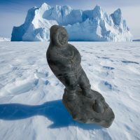 Vintage Canadian Carved Soapstone Inuit Hunter Pulling a Seal Sculpture Figurine c1970-80's / EVE