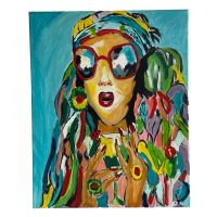 Vintage French Vibrant Abstract Acrylic Portrait of a Woman with Sunglasses 2000's / EVE