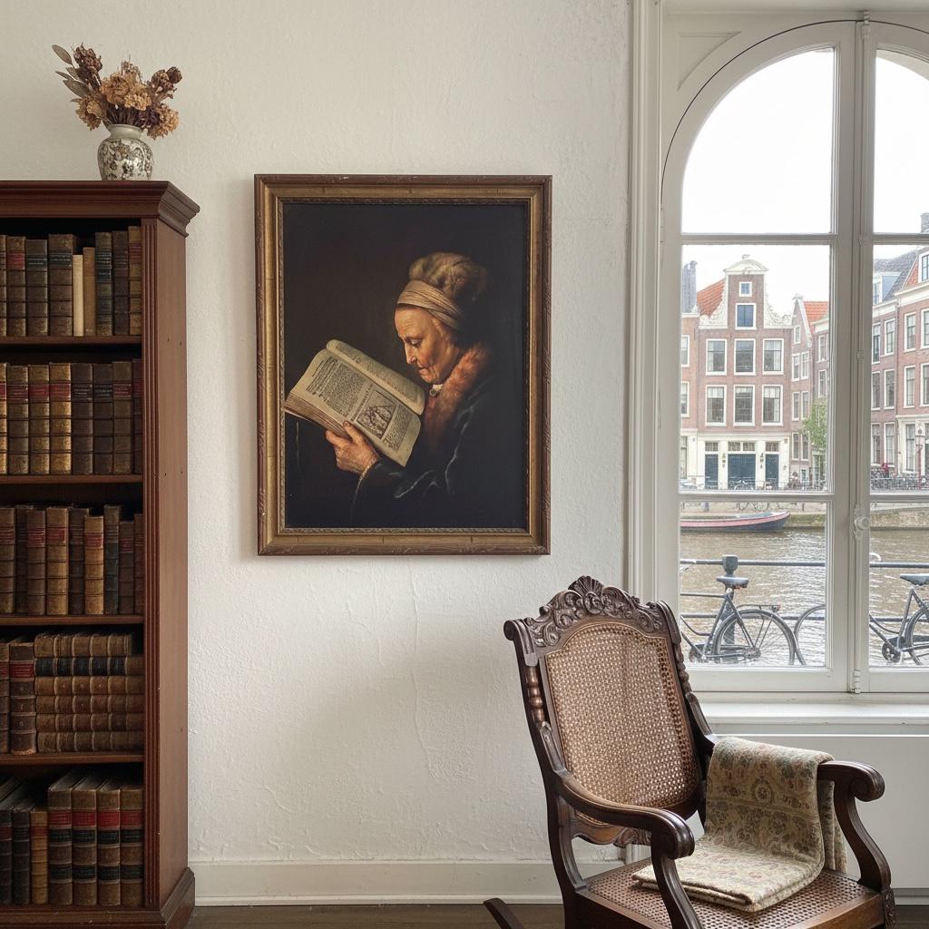 Vintage French Decorative Framed Reproduction of Gerrit Dou’s Old Woman Reading 1960-70’s / EVE Vintage French Decorative Framed Reproduction of Gerrit Dou's Old Woman Reading 1960-70's / EVE