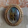 Vintage French Oval Brooch Featuring a Print of Notre Dame Cathedral Gold Tone Metal Setting Miniature Badge Jewellery 1950’s / EVE