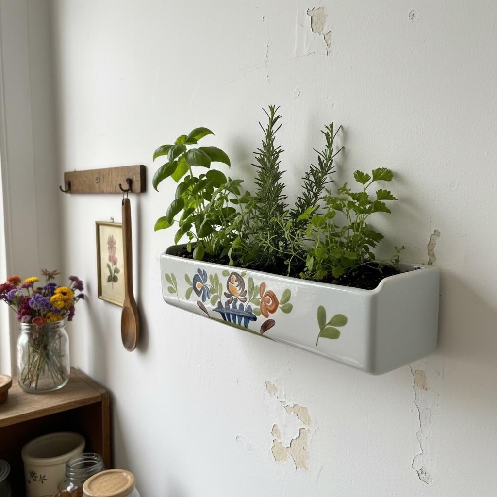 Vintage French Hand Painted Ceramic Rectangular Planter with a Floral Folk Art Motif Decor Display c1960’s / EVE Vintage French Hand Painted Ceramic Rectangular Planter with a Floral Folk Art Motif Decor Display c1960's / EVE