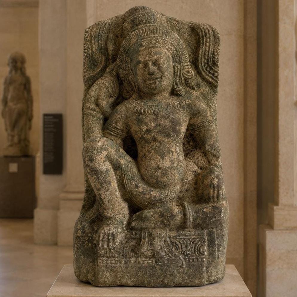 Antique Medieval South Indian Stone Carving of a Seated Deity 11th 13th Century / EVE Antique Medieval South Indian Stone Carving of a Seated Deity 11th 13th Century / EVE