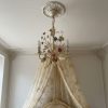 Vintage French Provincial Hand Painted Metal Tole Ware Floral Chandelier c1960's Damaged Rusty and Bent / EVE