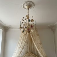 Vintage French Provincial Hand Painted Metal Tole Ware Floral Chandelier c1960's Damaged Rusty and Bent / EVE