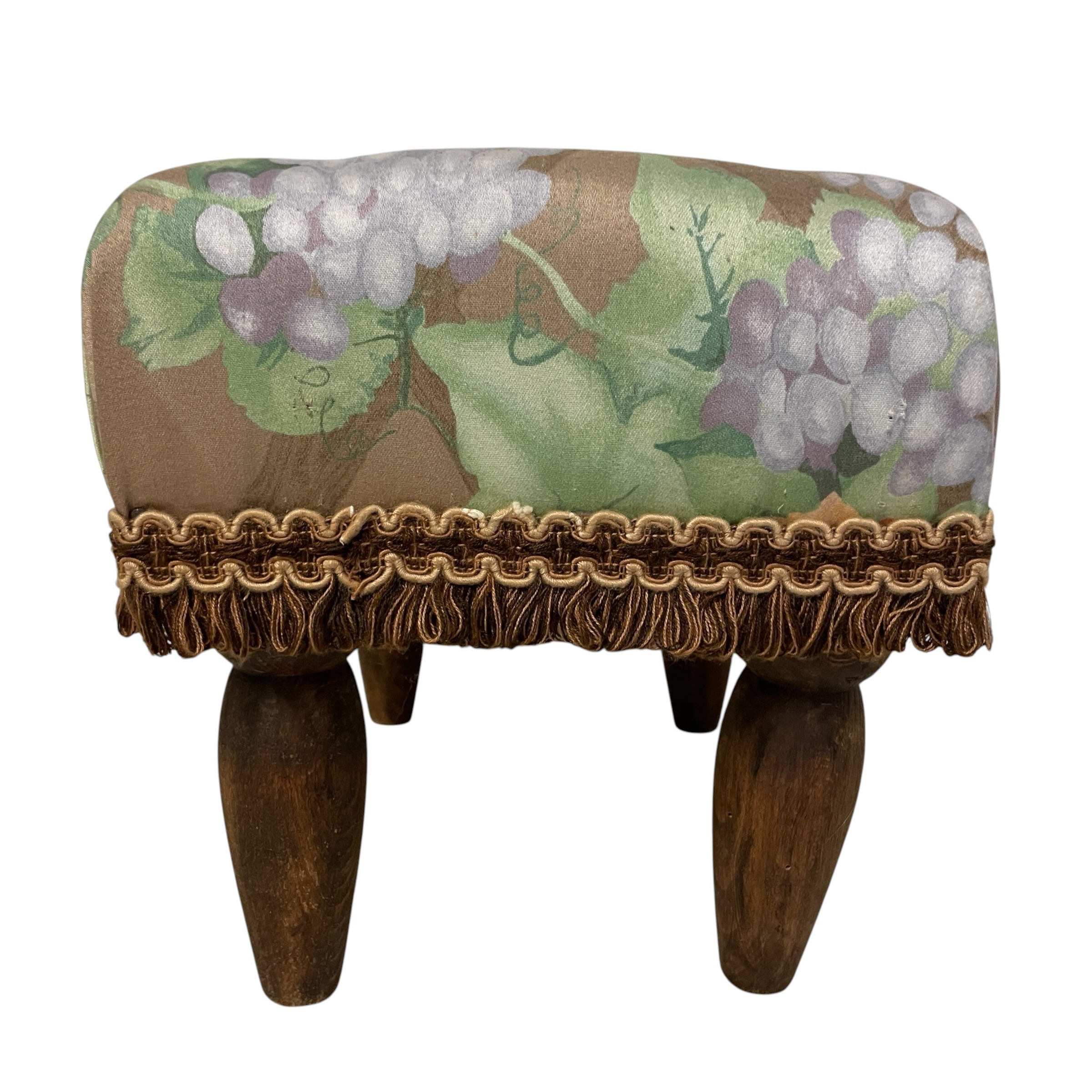 Vintage French Tufted Floral Tapestry Upholstered Footstool with Fringe Trim Cushioned Fabric Seat c1970’s / EVE 8 Vintage French Tufted Floral Tapestry Upholstered Footstool with Fringe Trim Cushioned Fabric Seat c1970's / EVE - Image 8