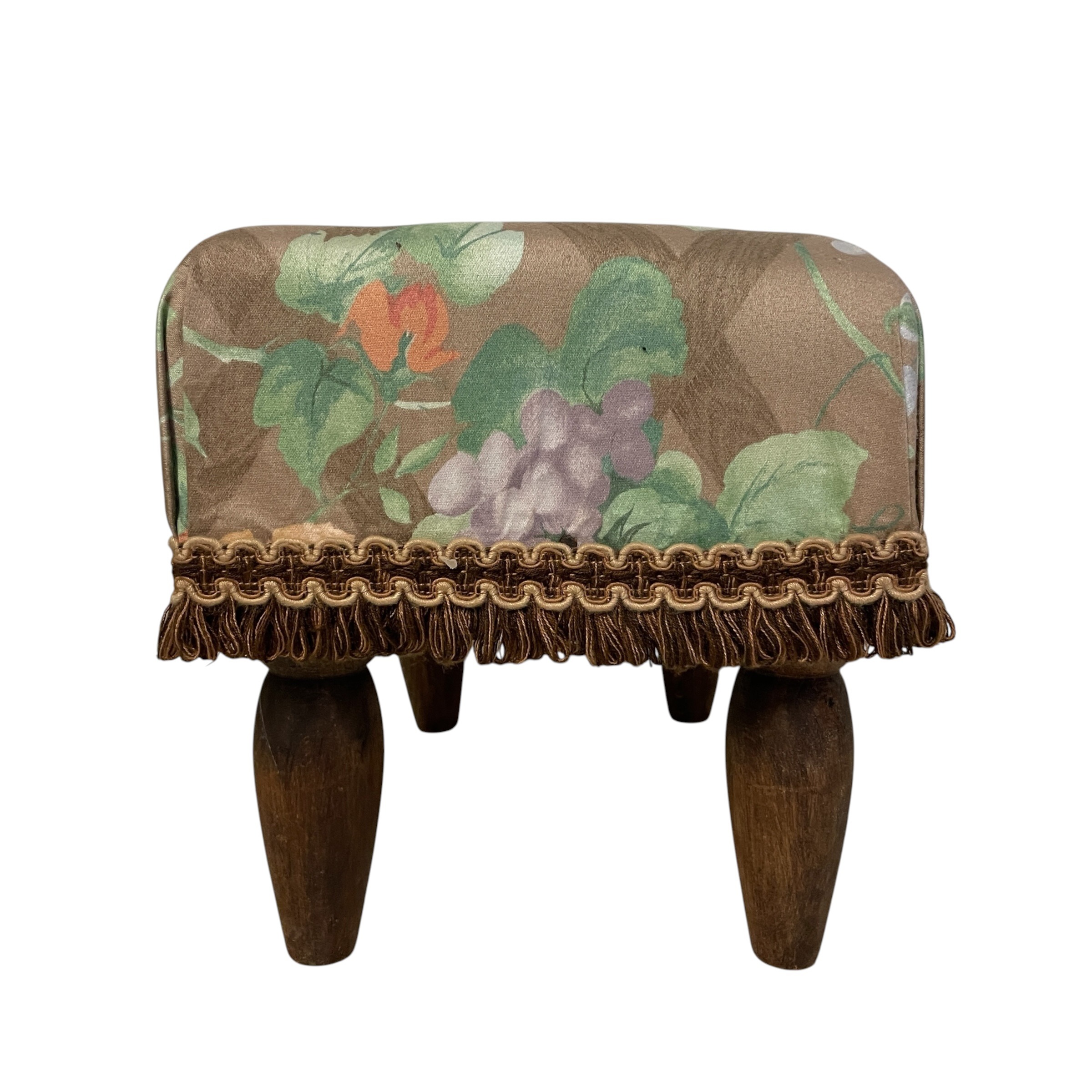Vintage French Tufted Floral Tapestry Upholstered Footstool with Fringe Trim Cushioned Fabric Seat c1970’s / EVE 6 Vintage French Tufted Floral Tapestry Upholstered Footstool with Fringe Trim Cushioned Fabric Seat c1970's / EVE - Image 6