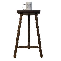 Alternative view of Vintage French Wooden Tripod Stool with Bobbin Turned Legs Stand Plinth Table D Stool Tripod T Brace Tabouret c1960's / EVE