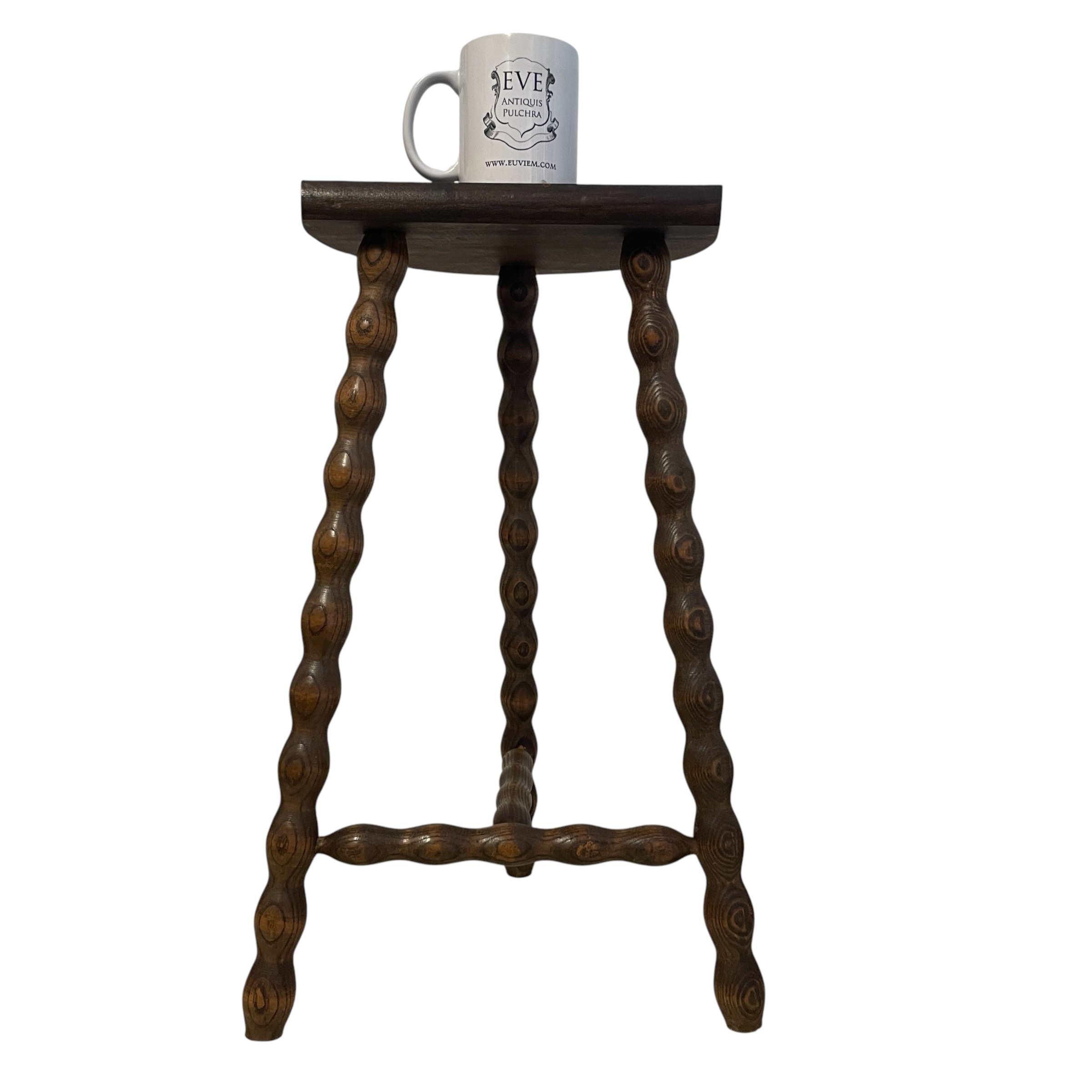 Vintage French Wooden Tripod Stool with Bobbin Turned Legs Stand Plinth Table D Stool Tripod T Brace Tabouret c1960’s / EVE 2 Vintage French Wooden Tripod Stool with Bobbin Turned Legs Stand Plinth Table D Stool Tripod T Brace Tabouret c1960's / EVE - Image 2