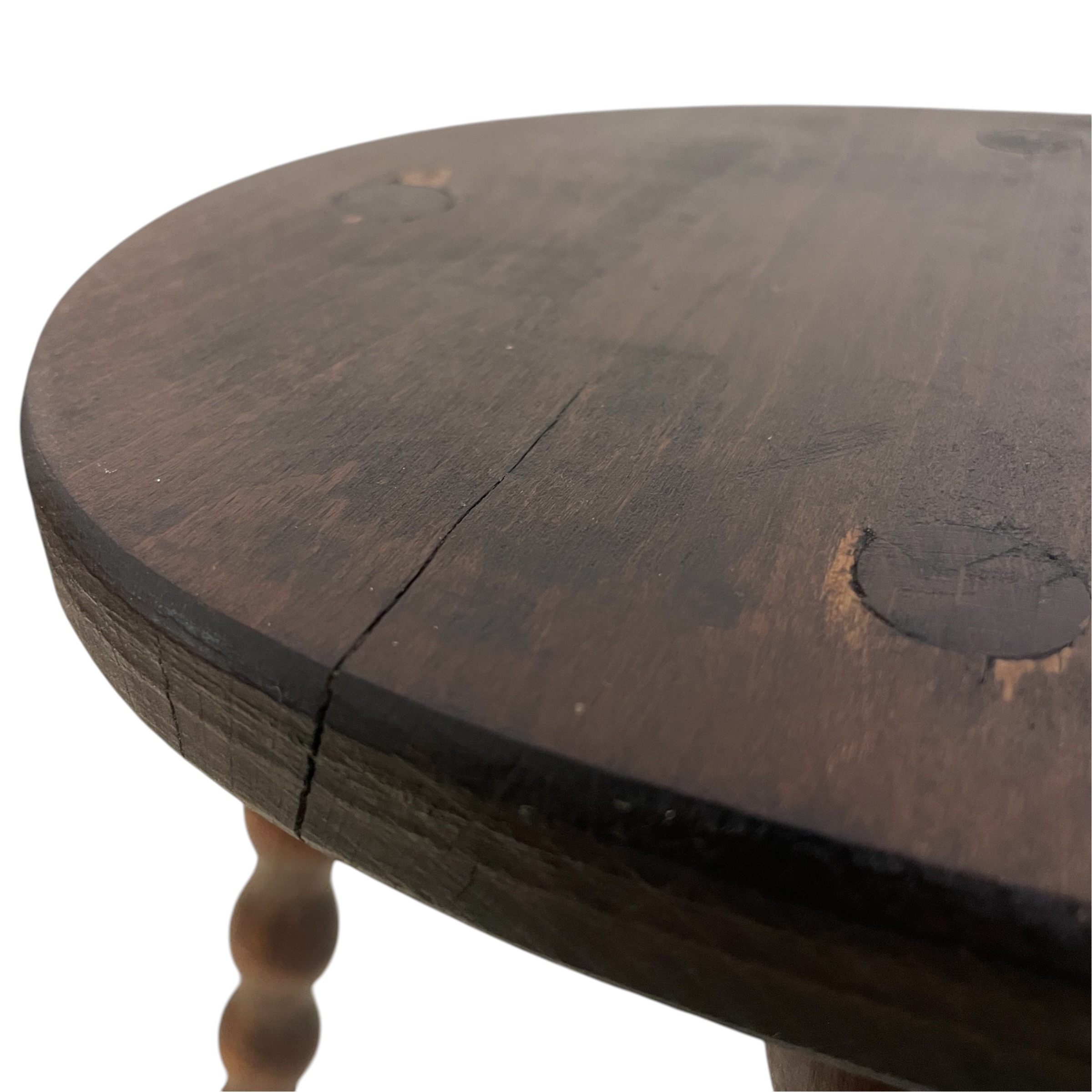Vintage French Wooden Stool with Bobbin Turned Legs Stand Plinth Table D Stool Tripod T Brace Tabouret c1960’s / EVE 5 Vintage French Wooden Stool with Bobbin Turned Legs Stand Plinth Table D Stool Tripod T Brace Tabouret c1960's / EVE - Image 5