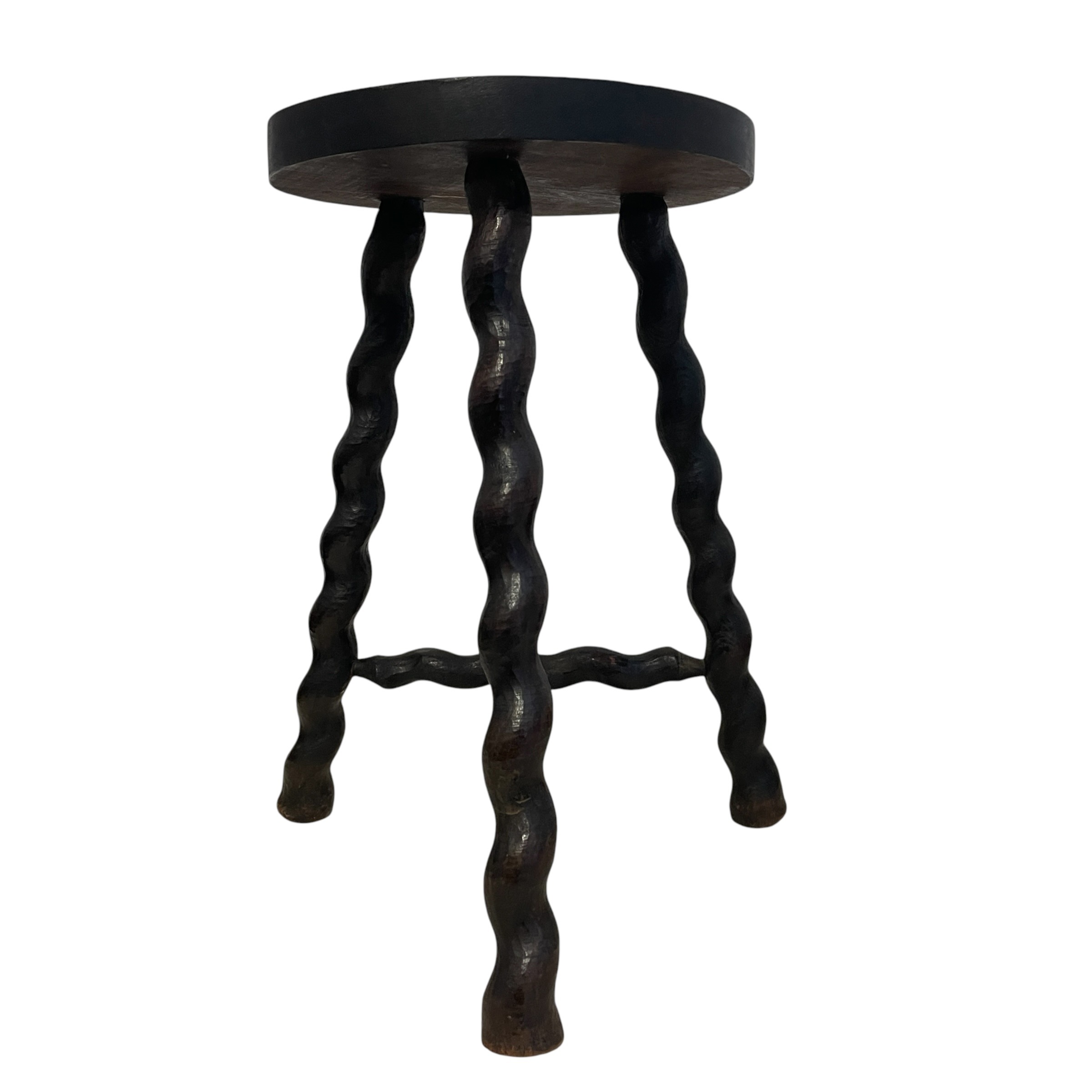 Vintage French Tripod Stool Chair Varnished Wood Milking Round Seat Twist T Brace Spiral Leg Rest Stand Plinth Tabouret c1960’s / EVE 6 Vintage French Tripod Stool Chair Varnished Wood Milking Round Seat Twist T Brace Spiral Leg Rest Stand Plinth Tabouret c1960's / EVE - Image 6