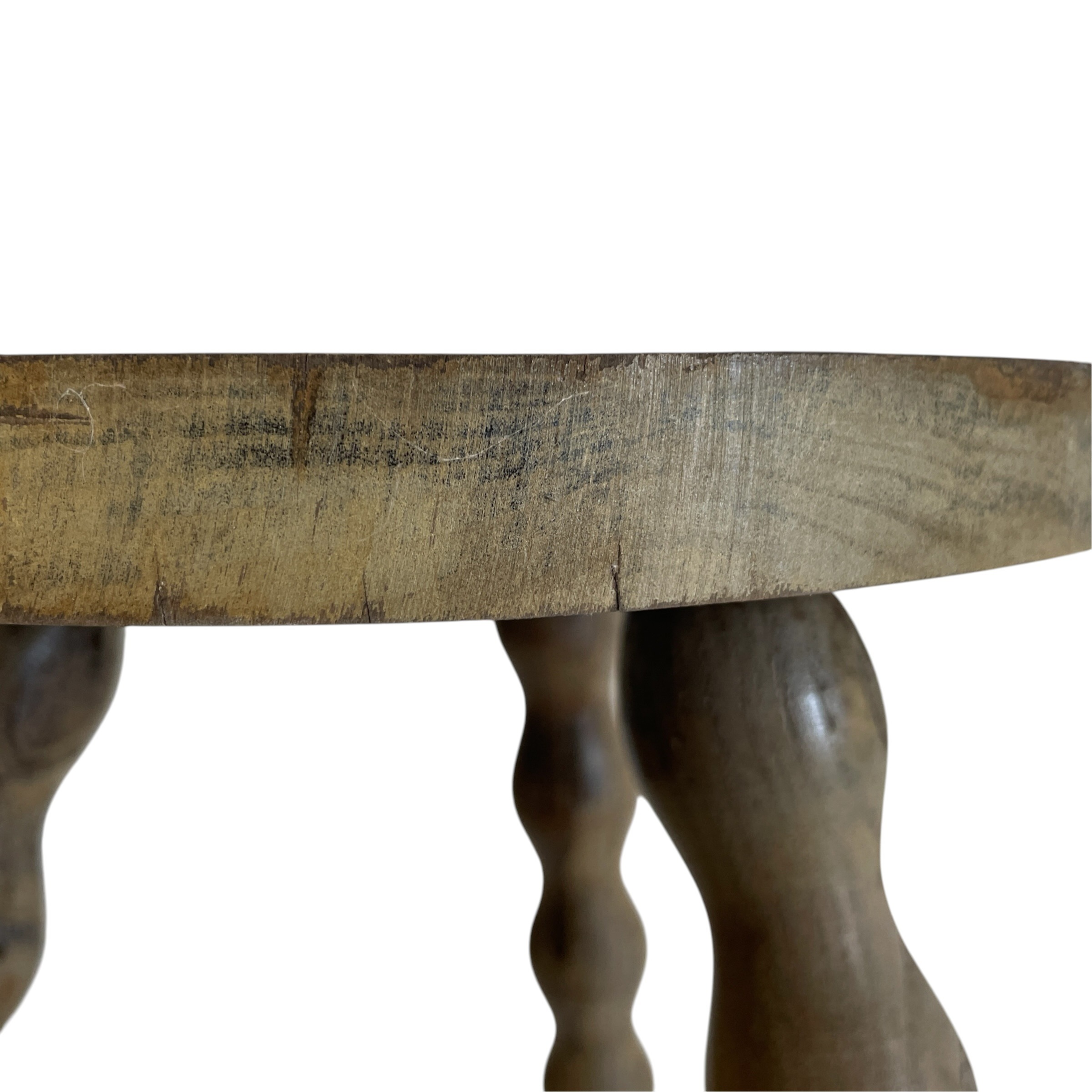 Vintage French Wooden Tripod Stool with Turned Bobbin Legs and Round Top Stand Plinth Table Tripod Tabouret T Brace c1960’s / EVE 8 Vintage French Wooden Tripod Stool with Turned Bobbin Legs and Round Top Stand Plinth Table Tripod Tabouret T Brace c1960's / EVE - Image 8