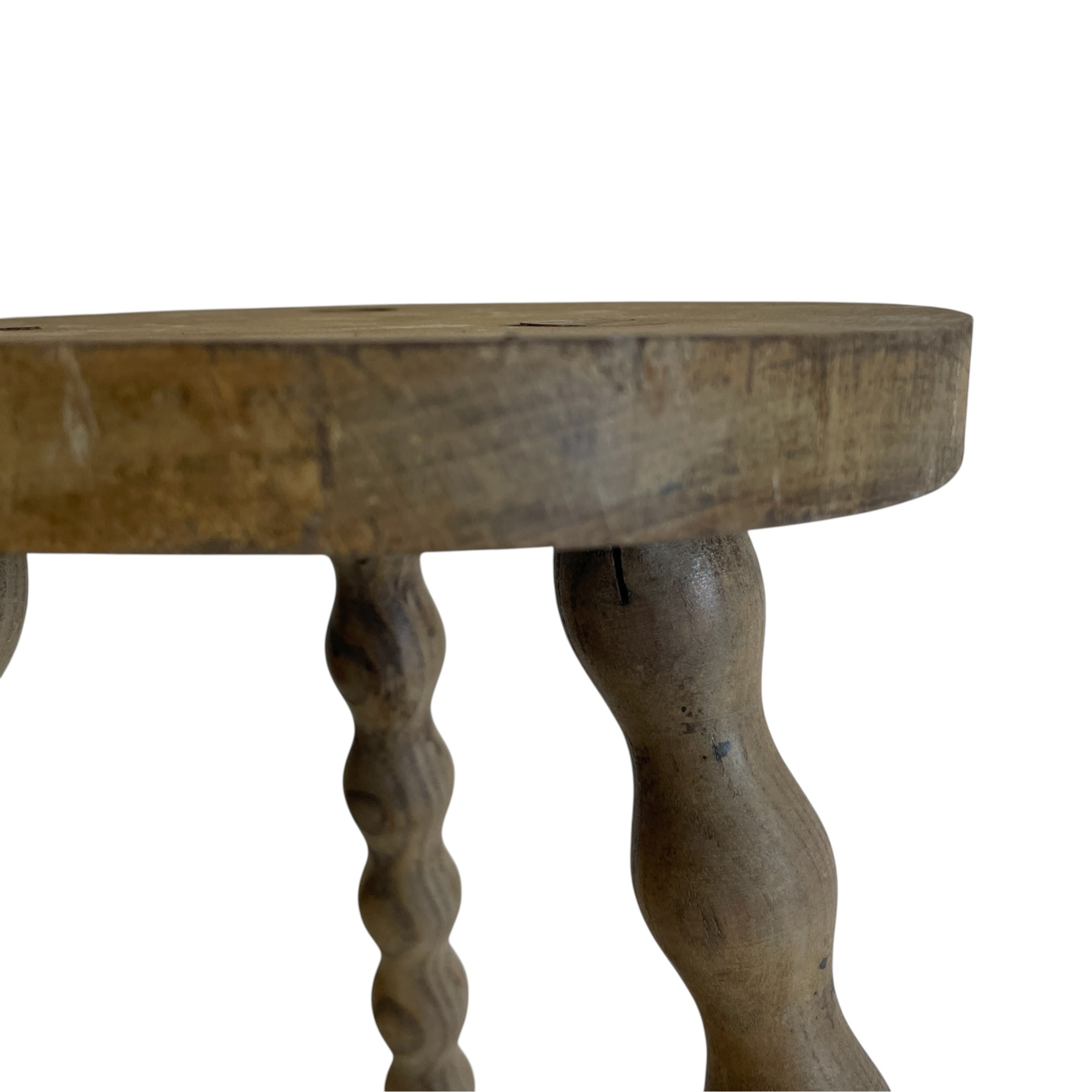 Vintage French Wooden Tripod Stool with Turned Bobbin Legs and Round Top Stand Plinth Table Tripod Tabouret T Brace c1960’s / EVE 6 Vintage French Wooden Tripod Stool with Turned Bobbin Legs and Round Top Stand Plinth Table Tripod Tabouret T Brace c1960's / EVE - Image 6