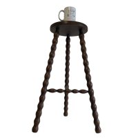 Alternative view of Vintage French Tall Wooden Tripod Stool with Turned Bobbin Legs and Round Top Stand Plinth Table Tripod Tabouret T Brace c1960's / EVE