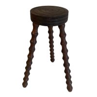 Alternative view of Vintage French Wooden Milking Stool with Turned Bobbin Four Legs Rest Plain Simple Stand Plinth Tabouret c1960-70's / EVE