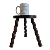 Alternative view of Vintage French Tripod Stool Chair Varnished Wood Milking Round Seat Twist Spiral Leg Rest Stand Plinth Tabouret c1960's / EVE