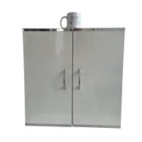 Alternative view of Vintage French White Wall Mounted Utility Storage Cabinet with Chrome Trim circa 1970's / EVE