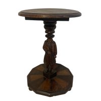 Alternative view of Vintage French Breton Carved Figural Pedestal Table Round Top circa 1940-50's / EVE