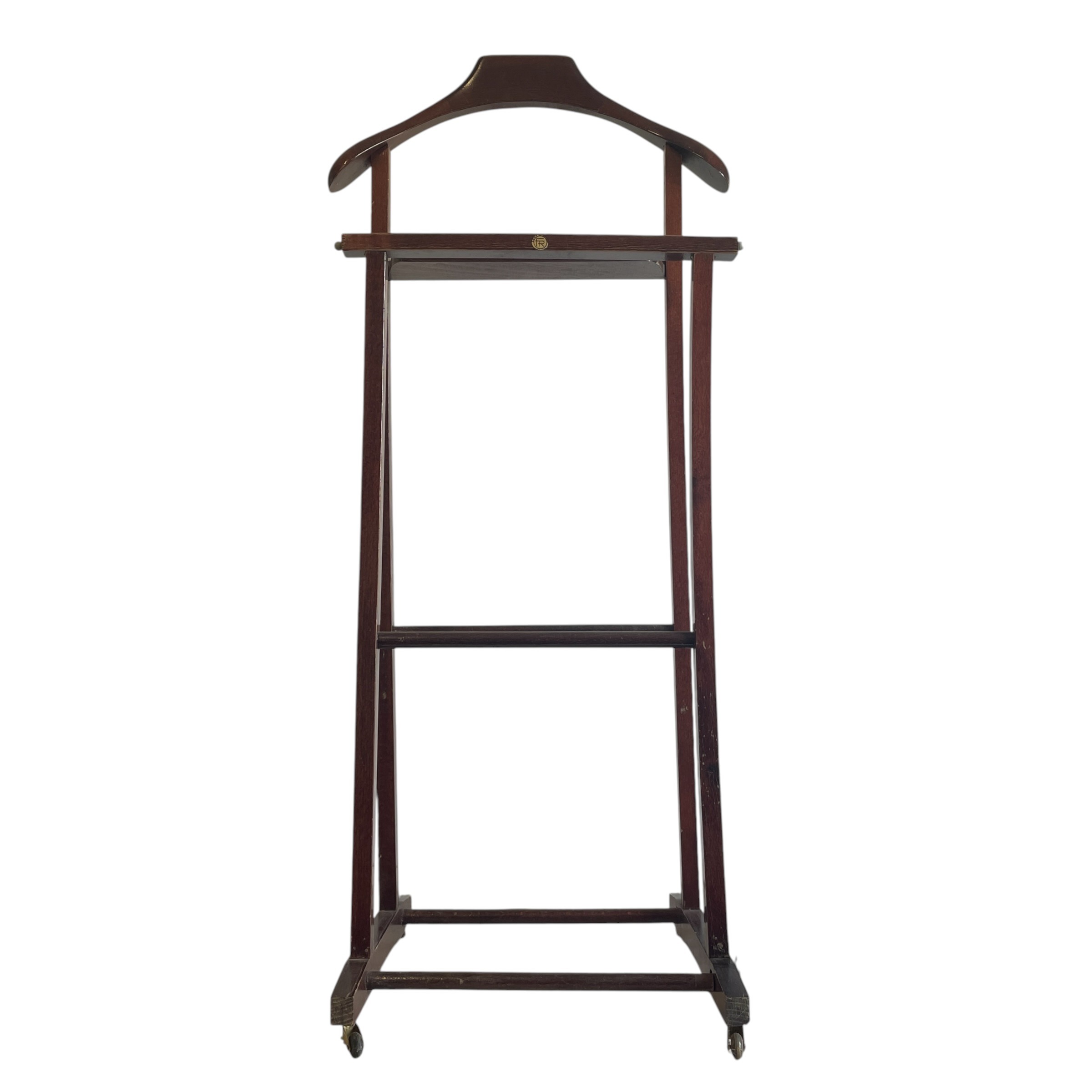 Vintage French Wooden Valet Stand with a Hanger Trouser Bar and Wheels Clothes Suit Costume Bedroom Decor Storage Office c1970’s / EVE 3 Vintage French Wooden Valet Stand with a Hanger Trouser Bar and Wheels Clothes Suit Costume Bedroom Decor Storage Office c1970's / EVE - Image 3