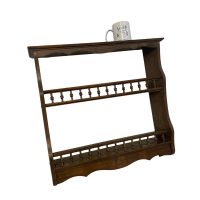 Alternative view of Vintage French Wooden Wall Plate Spices and Cups Display Shelf with Turned Spindles and a Drawer c1980s / EVE