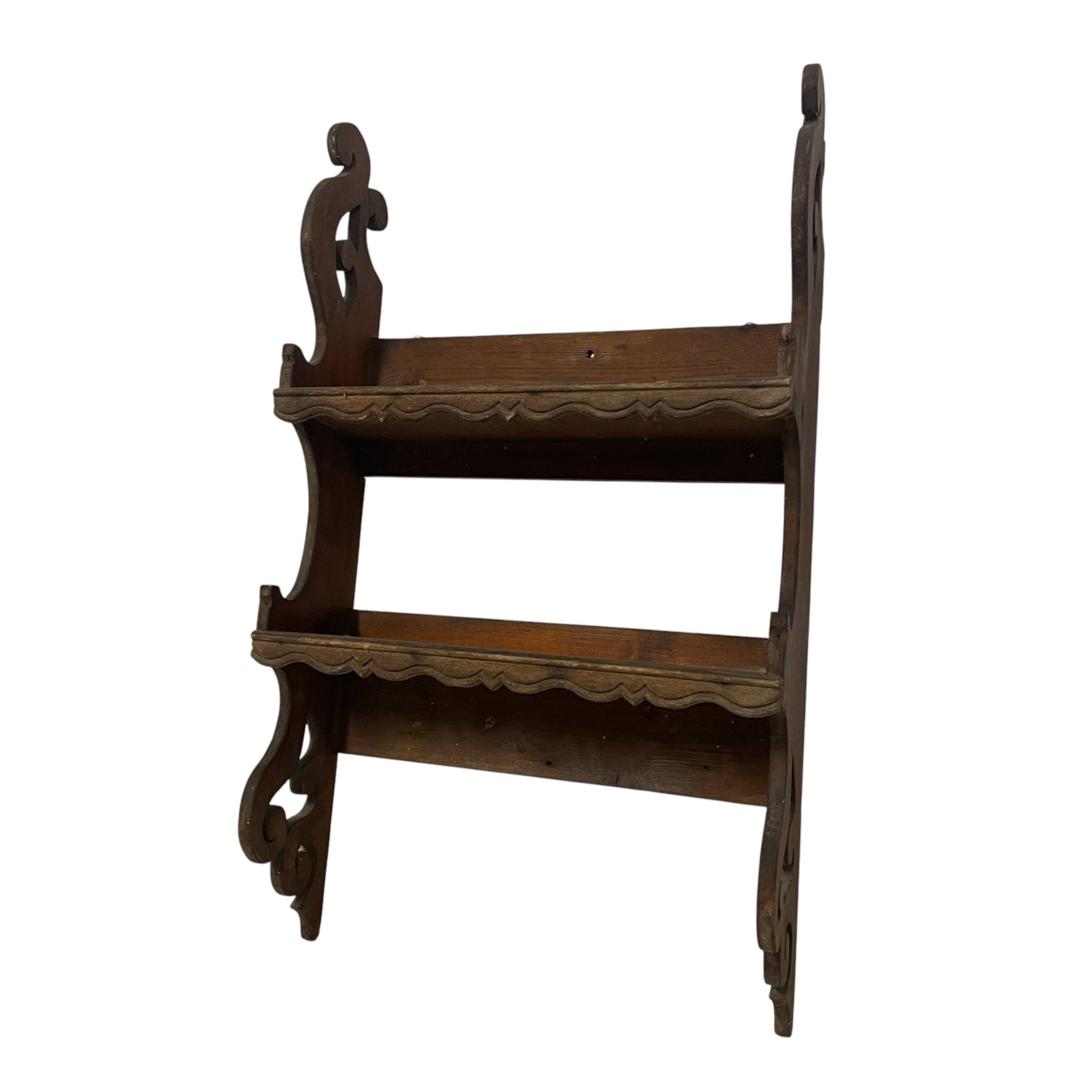 Vintage French Victorian Style Dark Stained Wooden Two Tier Fretwork Wall Shelf DAMAGED c1980s / EVE 11 Vintage French Victorian Style Dark Stained Wooden Two Tier Fretwork Wall Shelf DAMAGED c1980s / EVE - Image 11