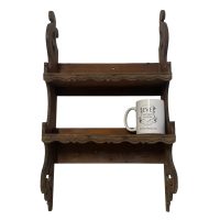 Alternative view of Vintage French Victorian Style Dark Stained Wooden Two Tier Fretwork Wall Shelf DAMAGED c1980s / EVE
