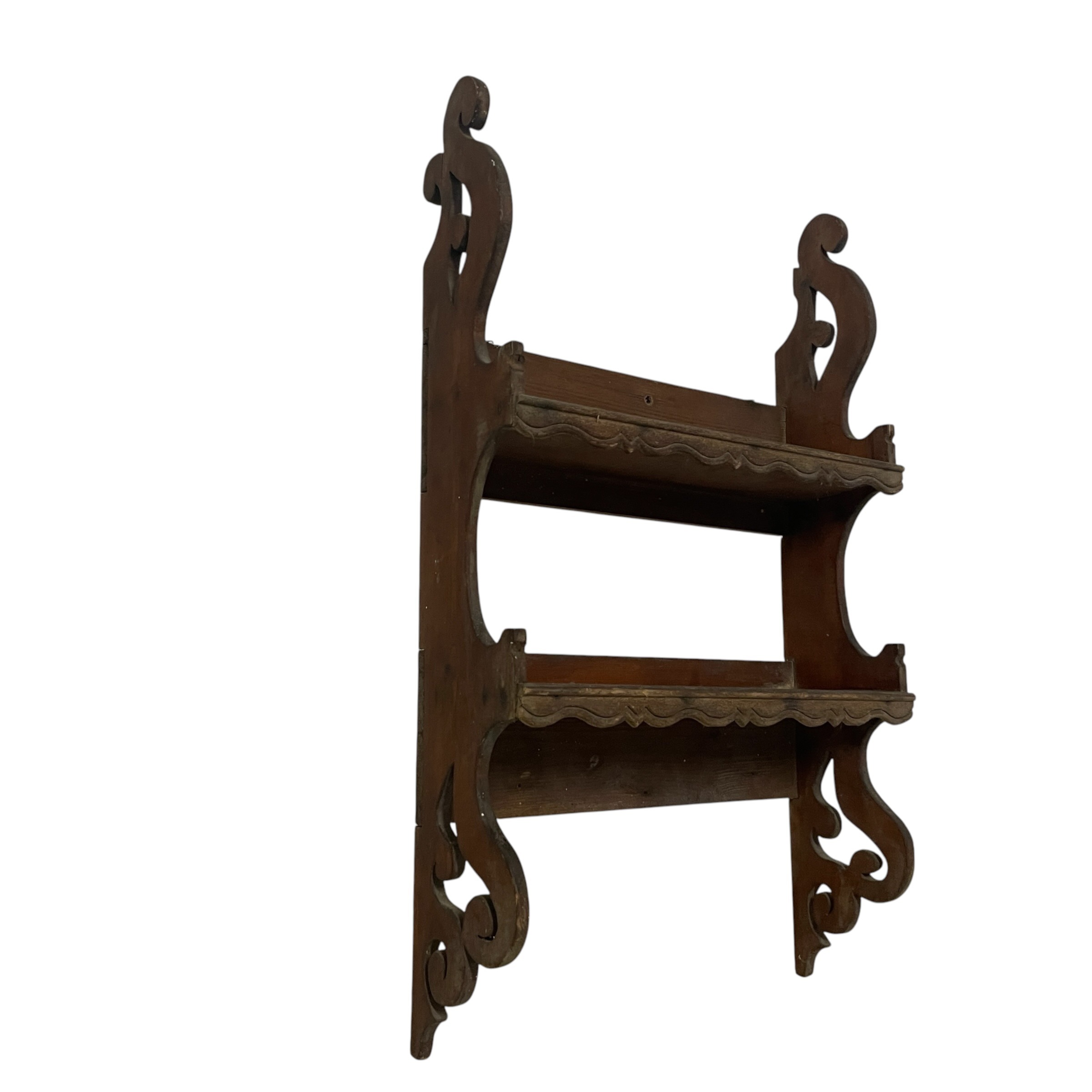 Vintage French Victorian Style Dark Stained Wooden Two Tier Fretwork Wall Shelf DAMAGED c1980s / EVE 10 Vintage French Victorian Style Dark Stained Wooden Two Tier Fretwork Wall Shelf DAMAGED c1980s / EVE - Image 10