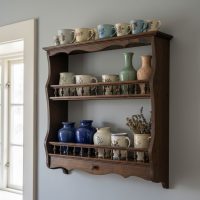Vintage French Wooden Wall Plate Spices and Cups Display Shelf with Turned Spindles and a Drawer c1980s / EVE