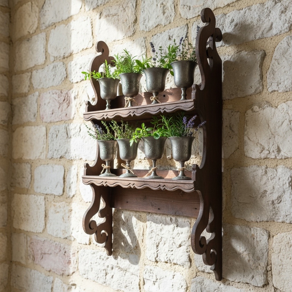 Vintage French Victorian Style Dark Stained Wooden Two Tier Fretwork Wall Shelf DAMAGED c1980s / EVE Vintage French Victorian Style Dark Stained Wooden Two Tier Fretwork Wall Shelf DAMAGED c1980s / EVE