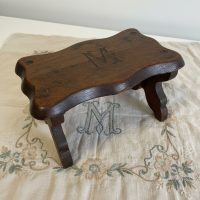 Antique French Monogrammed with a Letter M Wooden Foot Stool with Scalloped Edges c1900’s / EVE Antique French Monogrammed with a Letter M Wooden Foot Stool with Scalloped Edges c1900's / EVE