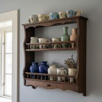 Vintage French Wooden Wall Plate Spices and Cups Display Shelf with Turned Spindles and a Drawer c1980s / EVE Vintage French Wooden Wall Plate Spices and Cups Display Shelf with Turned Spindles and a Drawer c1980s / EVE