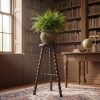Vintage French Tall Wooden Tripod Stool with Turned Bobbin Legs and Round Top Stand Plinth Table Tripod Tabouret T Brace c1960's / EVE