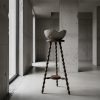 Vintage French Tall Wooden Tripod Stool with Turned Bobbin Legs with Middle Shelf and Round Top Stand Plinth Table Tripod c1960's / EVE