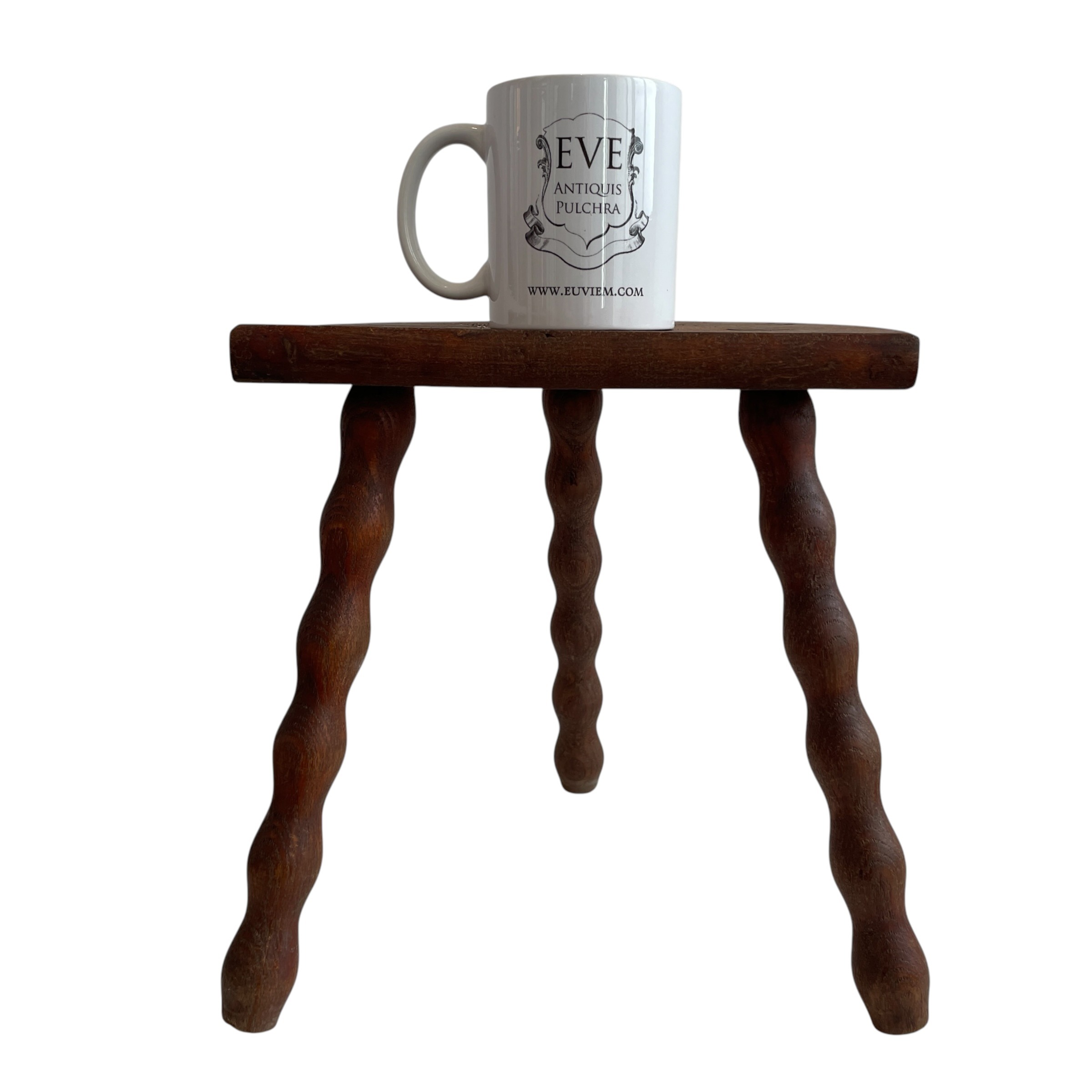 Vintage French Tripod Stool Chair Seat Wood Milking D Shaped Seat Bobbin Leg Rest Stand Plinth Tabouret Farmhouse c1960’s / EVE 2 Vintage French Tripod Stool Chair Seat Wood Milking D Shaped Seat Bobbin Leg Rest Stand Plinth Tabouret Farmhouse c1960's / EVE - Image 2
