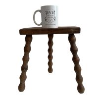 Alternative view of Vintage French Tripod Stool Chair Seat Wood Milking D Shaped Seat Bobbin Leg Rest Stand Plinth Tabouret Farmhouse c1960's / EVE