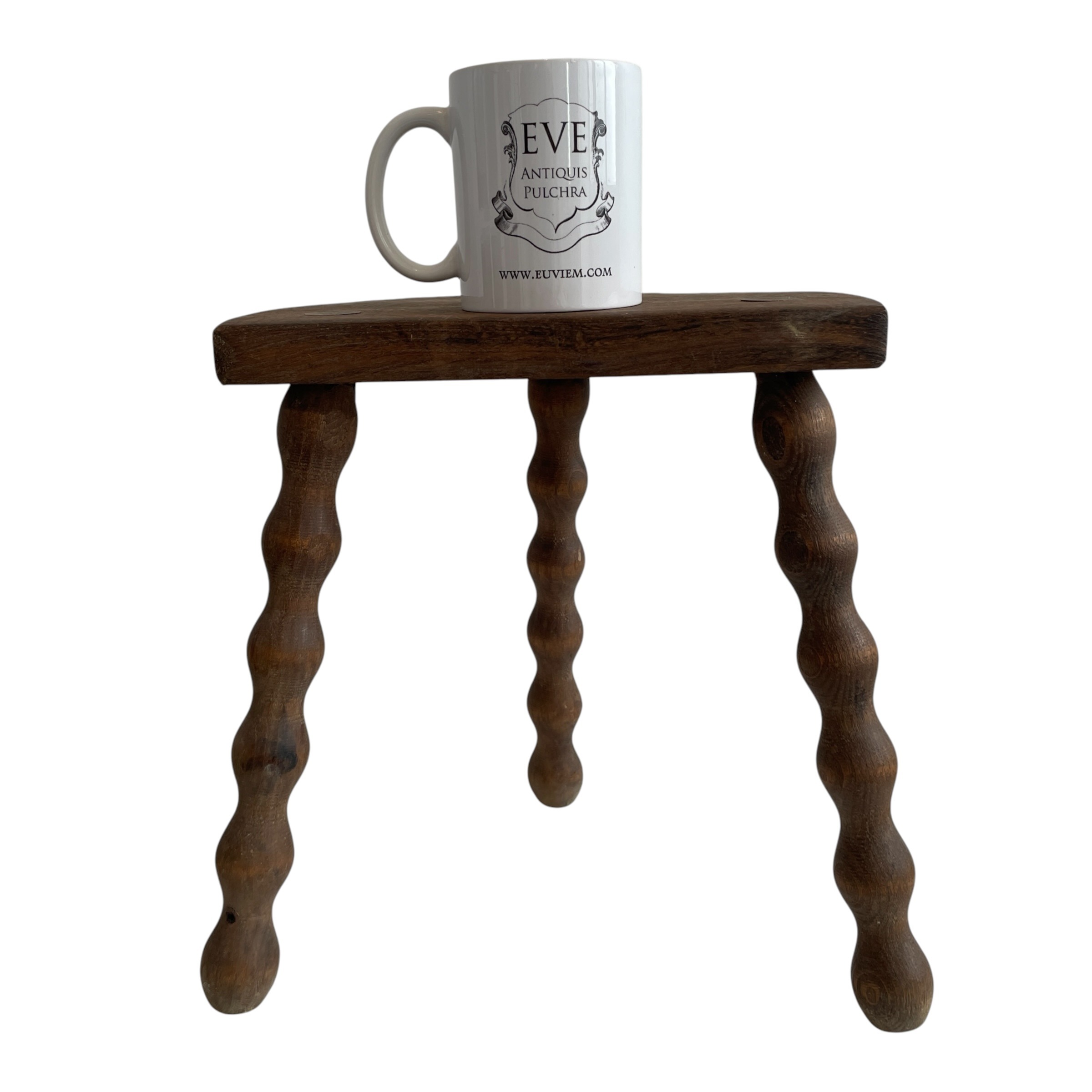 Vintage French Tripod Stool Chair Seat Wood Milking D Shaped Seat Bobbin Leg Rest Stand Plinth Tabouret Farmhouse c1960’s / EVE 2 Vintage French Tripod Stool Chair Seat Wood Milking D Shaped Seat Bobbin Leg Rest Stand Plinth Tabouret Farmhouse c1960's / EVE - Image 2