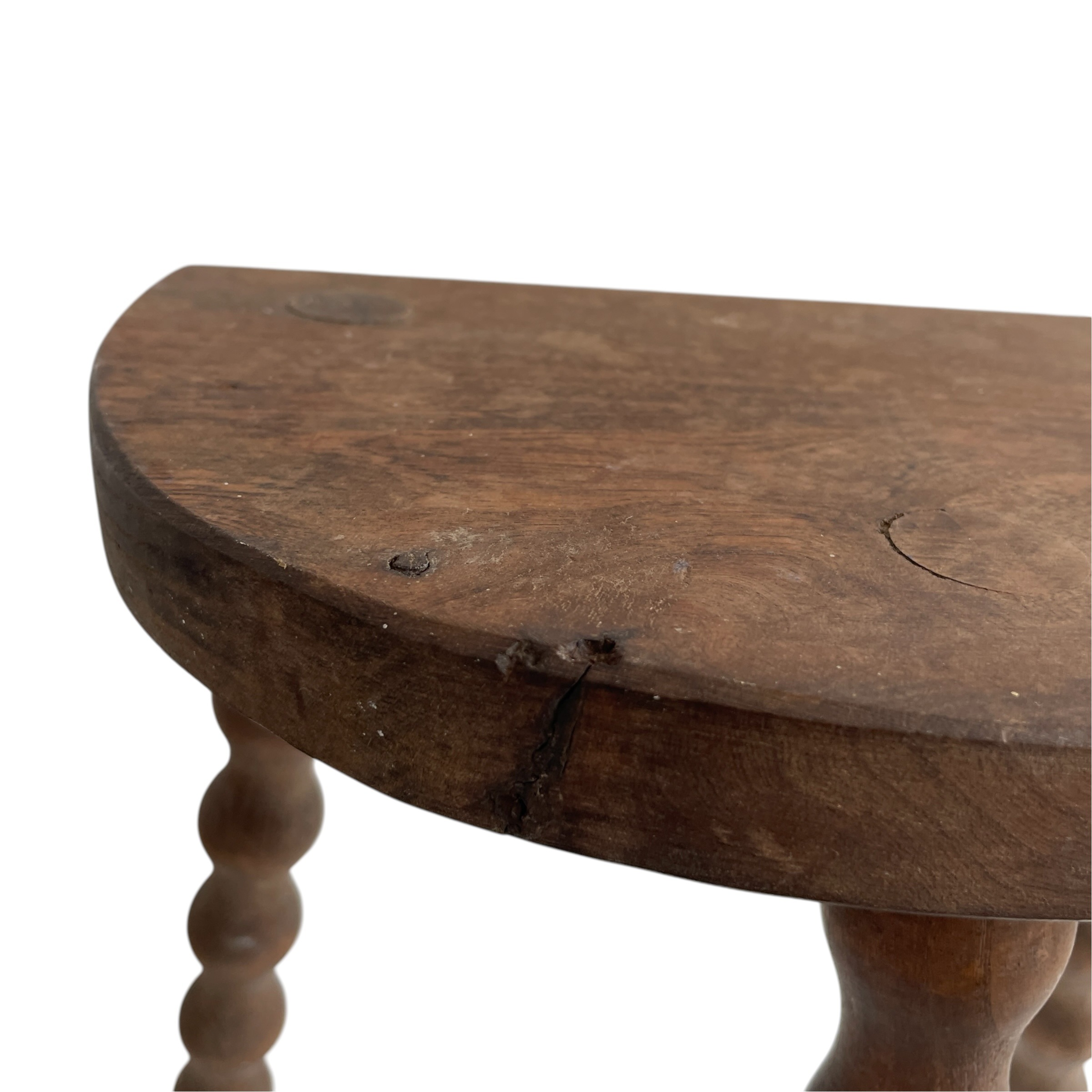 Vintage French Tripod Stool Chair Seat Wood Milking D Shaped Seat Bobbin Leg Rest Stand Plinth Tabouret Farmhouse c1960’s / EVE 6 Vintage French Tripod Stool Chair Seat Wood Milking D Shaped Seat Bobbin Leg Rest Stand Plinth Tabouret Farmhouse c1960's / EVE - Image 6