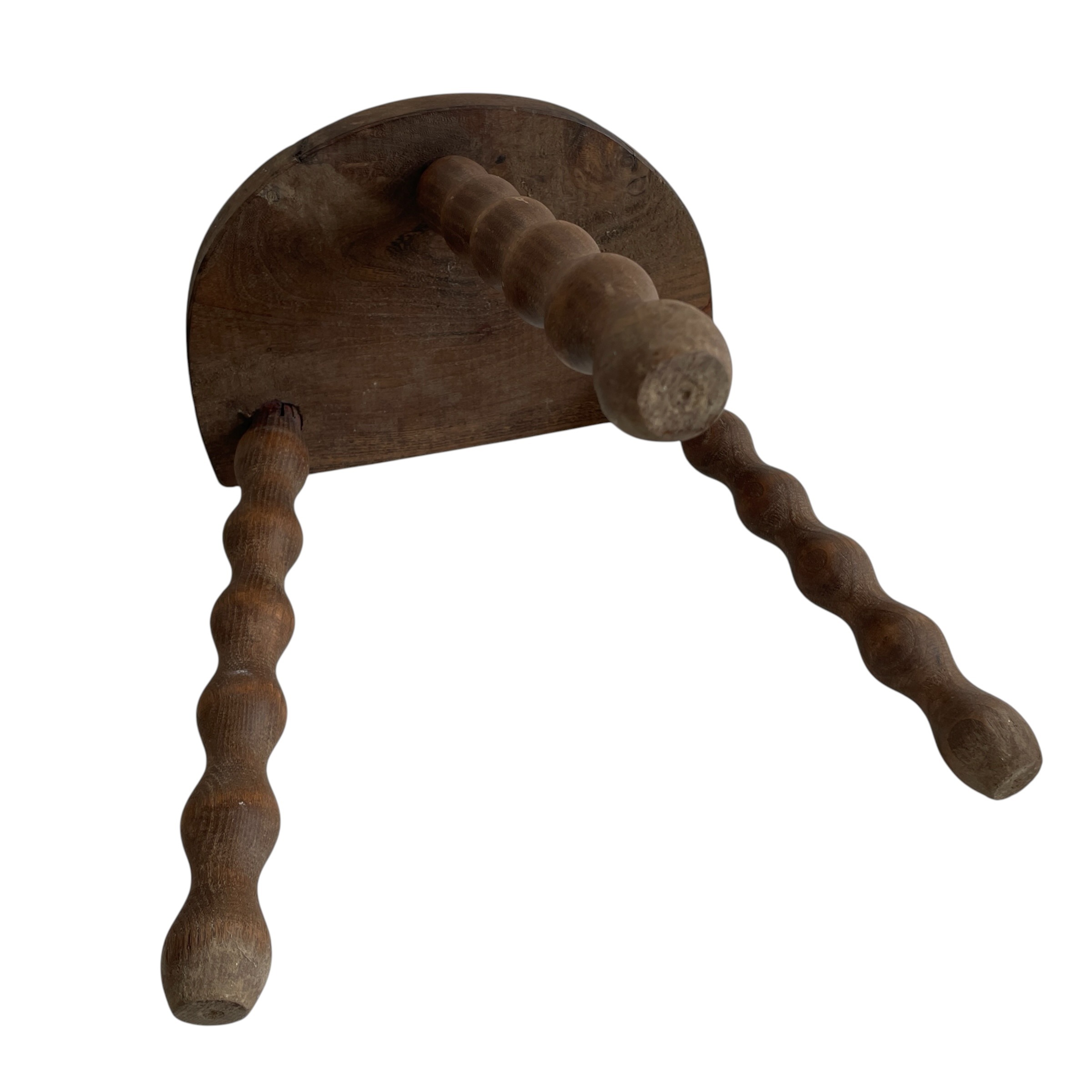 Vintage French Tripod Stool Chair Seat Wood Milking D Shaped Seat Bobbin Leg Rest Stand Plinth Tabouret Farmhouse c1960’s / EVE 5 Vintage French Tripod Stool Chair Seat Wood Milking D Shaped Seat Bobbin Leg Rest Stand Plinth Tabouret Farmhouse c1960's / EVE - Image 5