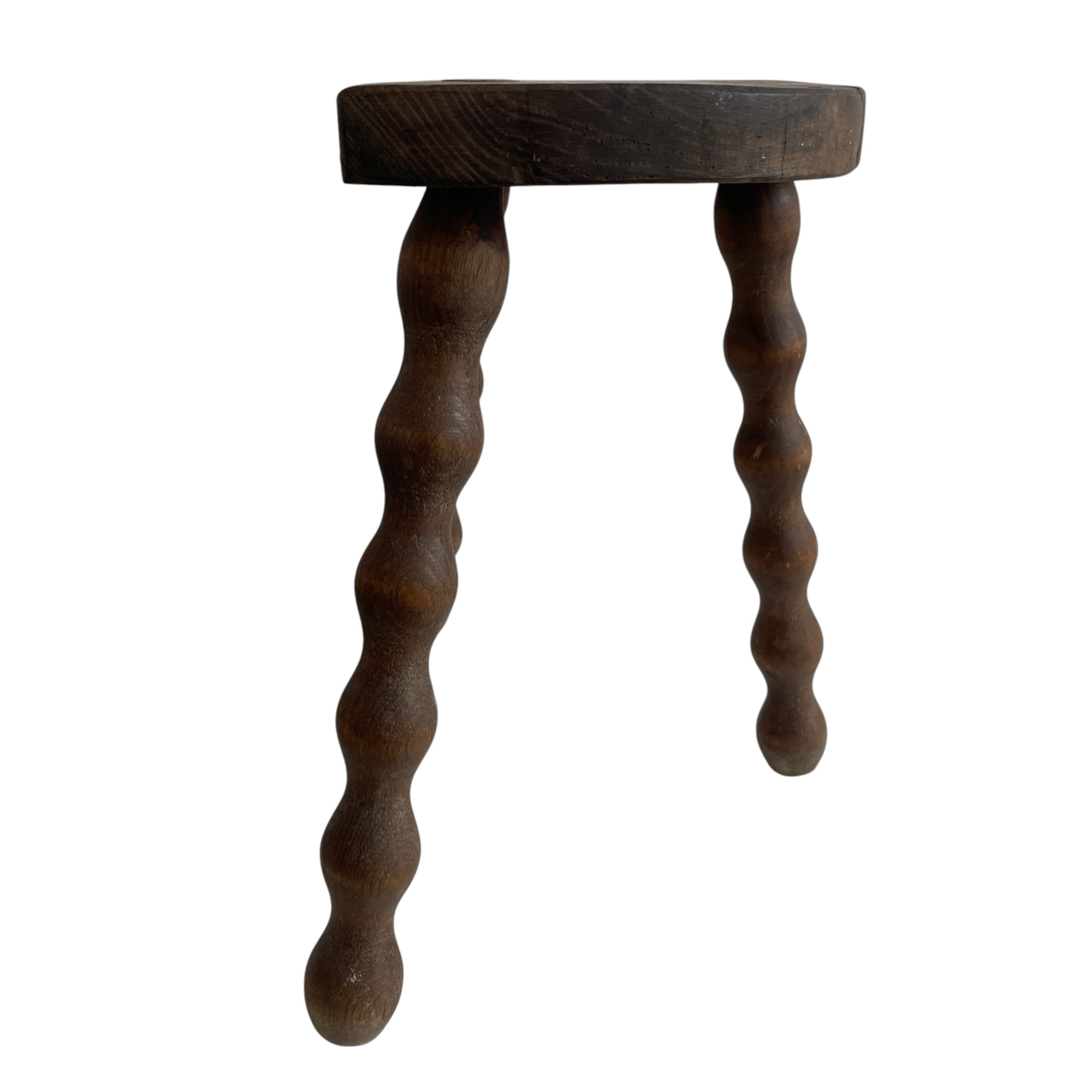 Vintage French Tripod Stool Chair Seat Wood Milking D Shaped Seat Bobbin Leg Rest Stand Plinth Tabouret Farmhouse c1960’s / EVE 3 Vintage French Tripod Stool Chair Seat Wood Milking D Shaped Seat Bobbin Leg Rest Stand Plinth Tabouret Farmhouse c1960's / EVE - Image 3