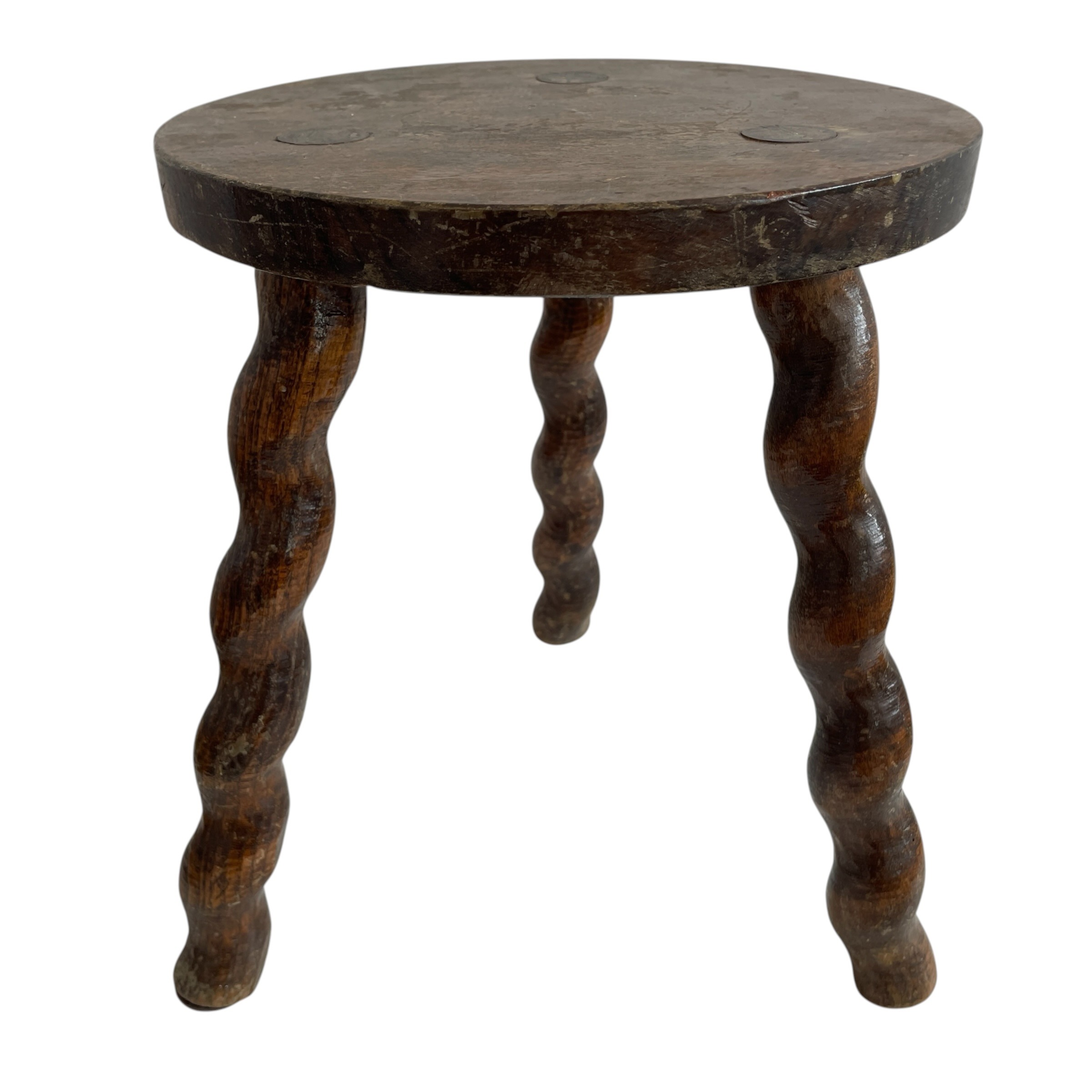 Vintage French Tripod Stool Chair Varnished Wood Milking Round Seat Twist Spiral Leg Rest Stand Plinth Tabouret c1960’s / EVE 4 Vintage French Tripod Stool Chair Varnished Wood Milking Round Seat Twist Spiral Leg Rest Stand Plinth Tabouret c1960's / EVE - Image 4