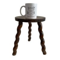 Alternative view of Vintage French Tripod Stool Chair Varnished Wood Milking Round Seat Twist Spiral Leg Rest Stand Plinth Tabouret c1960's / EVE