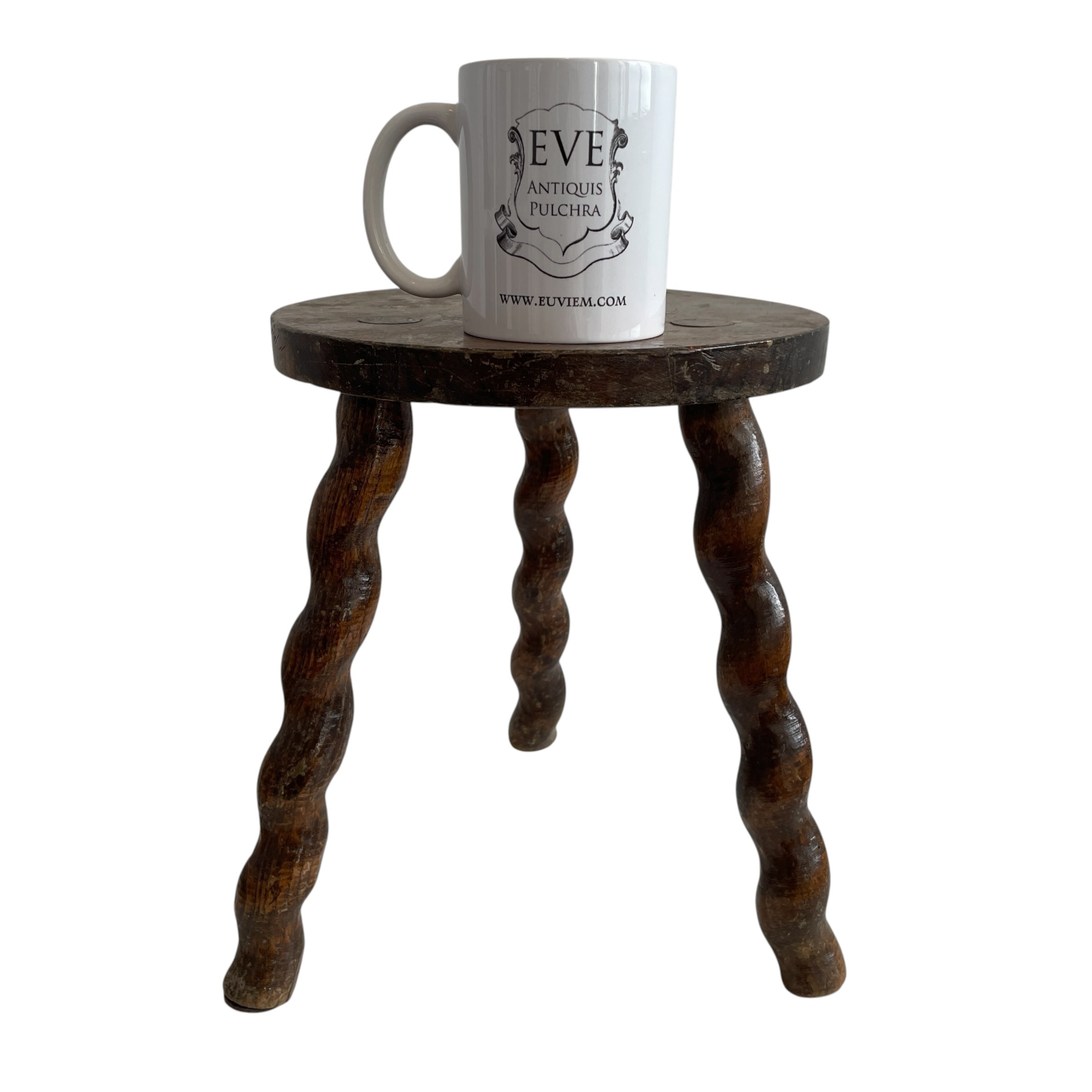 Vintage French Tripod Stool Chair Varnished Wood Milking Round Seat Twist Spiral Leg Rest Stand Plinth Tabouret c1960’s / EVE 2 Vintage French Tripod Stool Chair Varnished Wood Milking Round Seat Twist Spiral Leg Rest Stand Plinth Tabouret c1960's / EVE - Image 2