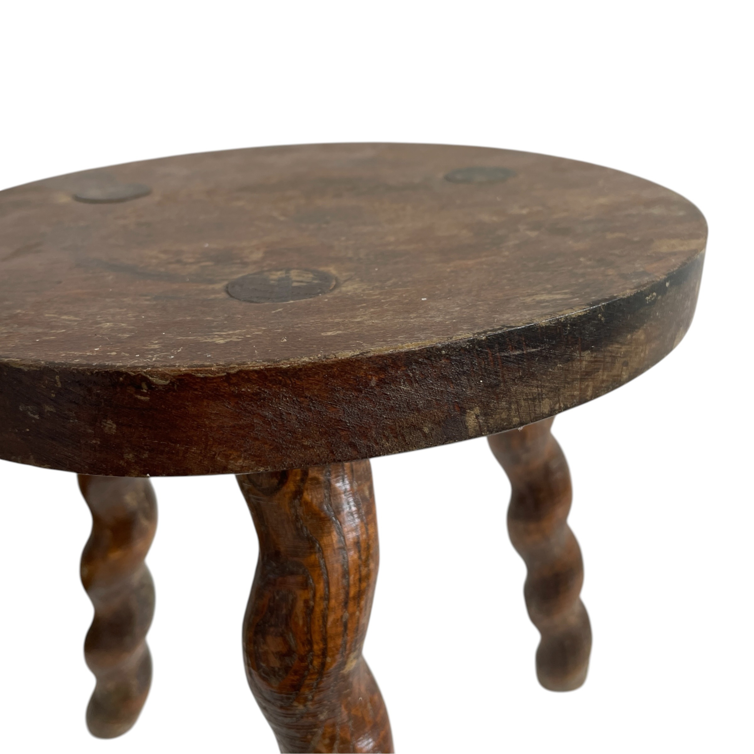 Vintage French Tripod Stool Chair Varnished Wood Milking Round Seat Twist Spiral Leg Rest Stand Plinth Tabouret c1960’s / EVE 5 Vintage French Tripod Stool Chair Varnished Wood Milking Round Seat Twist Spiral Leg Rest Stand Plinth Tabouret c1960's / EVE - Image 5