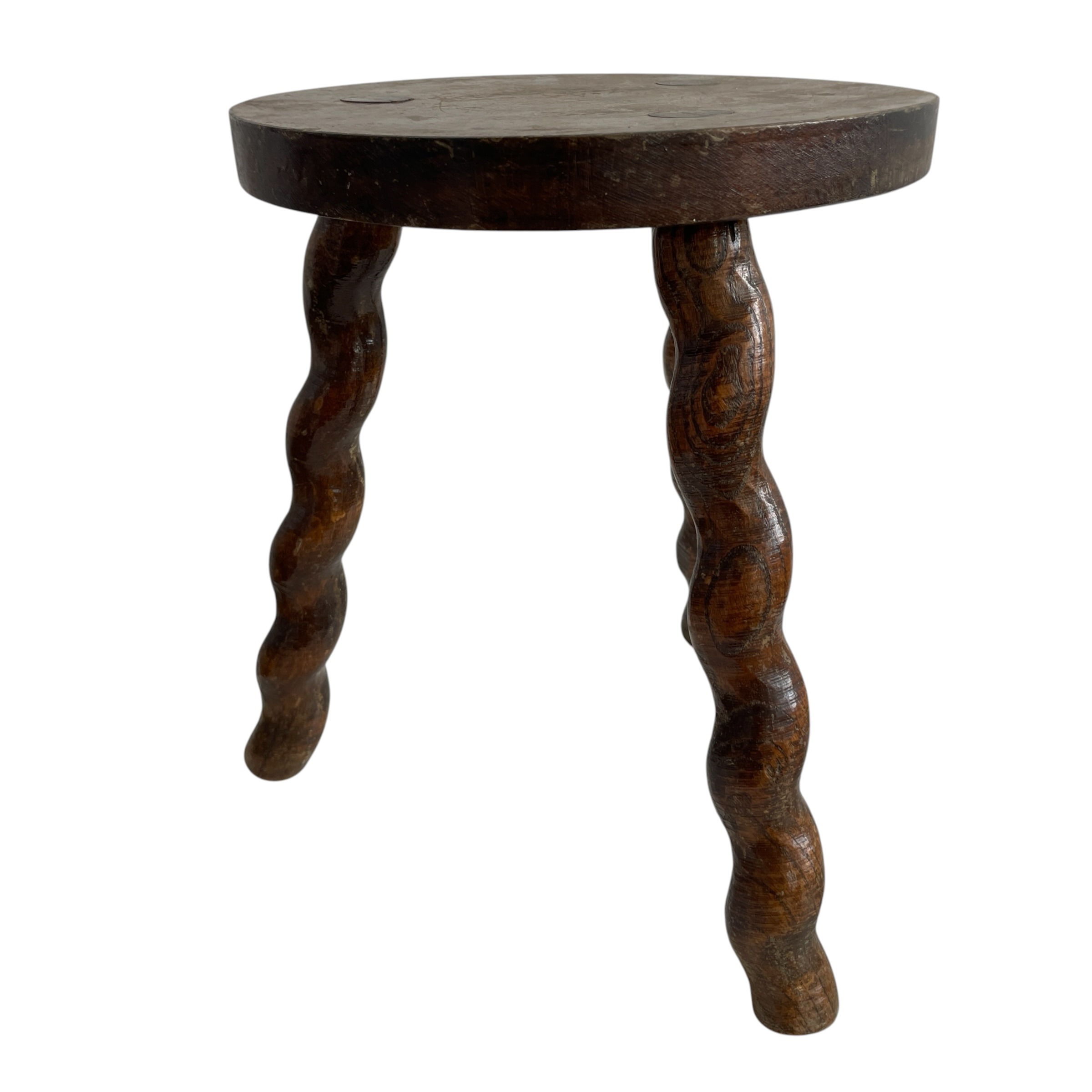 Vintage French Tripod Stool Chair Varnished Wood Milking Round Seat Twist Spiral Leg Rest Stand Plinth Tabouret c1960’s / EVE 3 Vintage French Tripod Stool Chair Varnished Wood Milking Round Seat Twist Spiral Leg Rest Stand Plinth Tabouret c1960's / EVE - Image 3