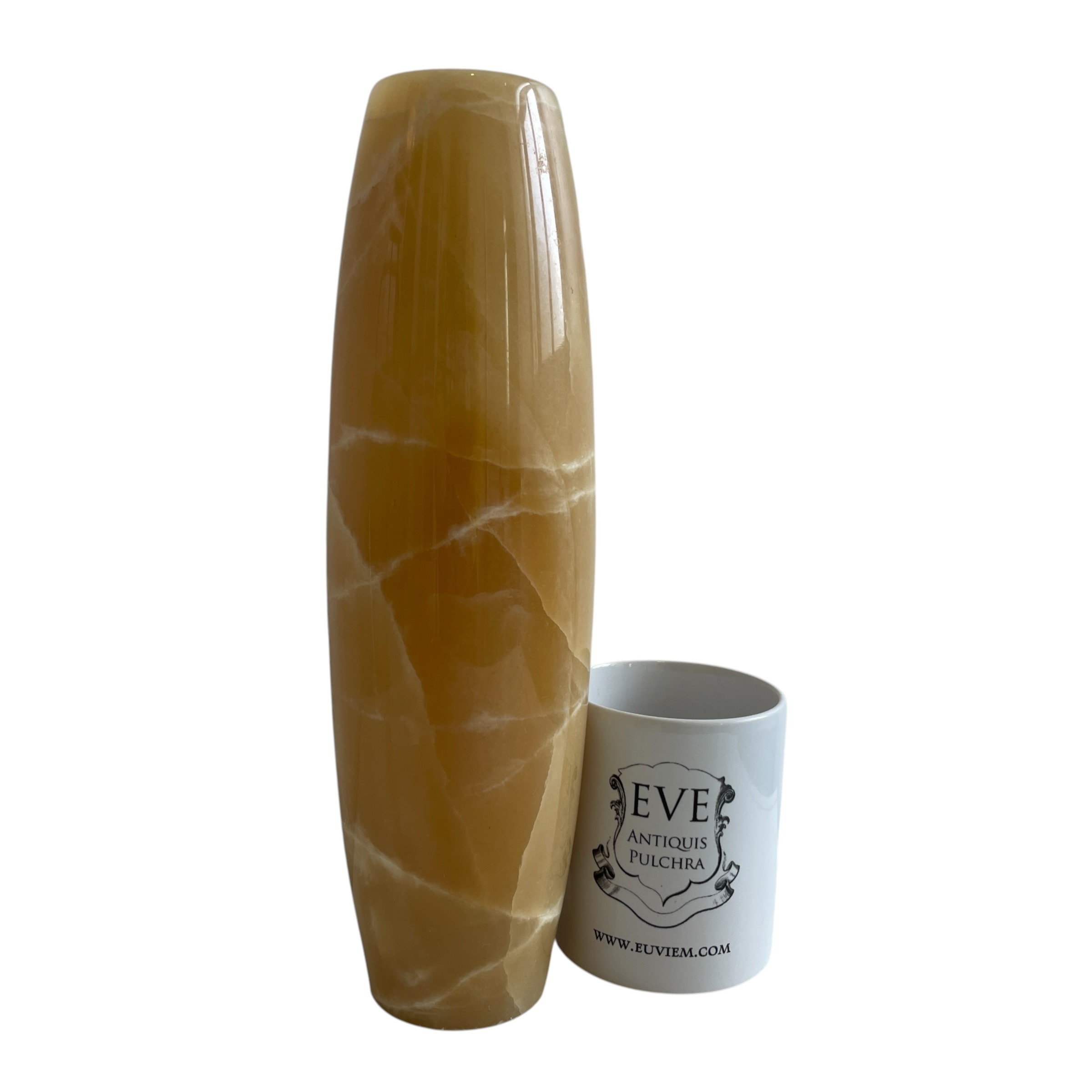 Vintage Pakistani Carved Golden Yellow Banded Onyx Cylindrical Vase Pot Collection Ornament Figurine Prop Display c1970’s / EVE 2 Vintage Pakistani Carved Golden Yellow Banded Onyx Cylindrical Vase Pot Collection Ornament Figurine Prop Display c1970's / EVE - Image 2
