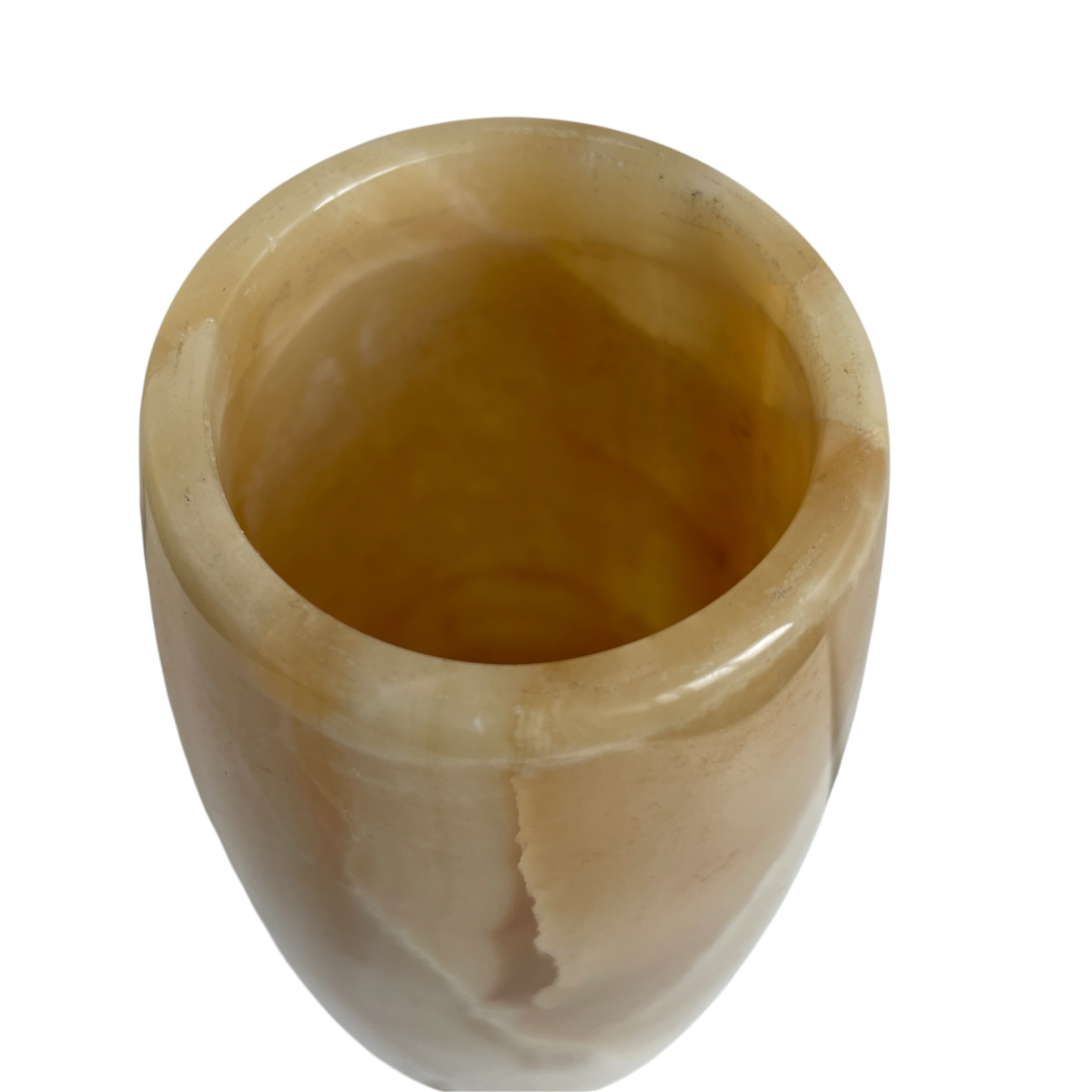 Vintage Pakistani Carved Golden Yellow Banded Onyx Cylindrical Vase Pot Collection Ornament Figurine Prop Display c1970’s / EVE 5 Vintage Pakistani Carved Golden Yellow Banded Onyx Cylindrical Vase Pot Collection Ornament Figurine Prop Display c1970's / EVE - Image 5