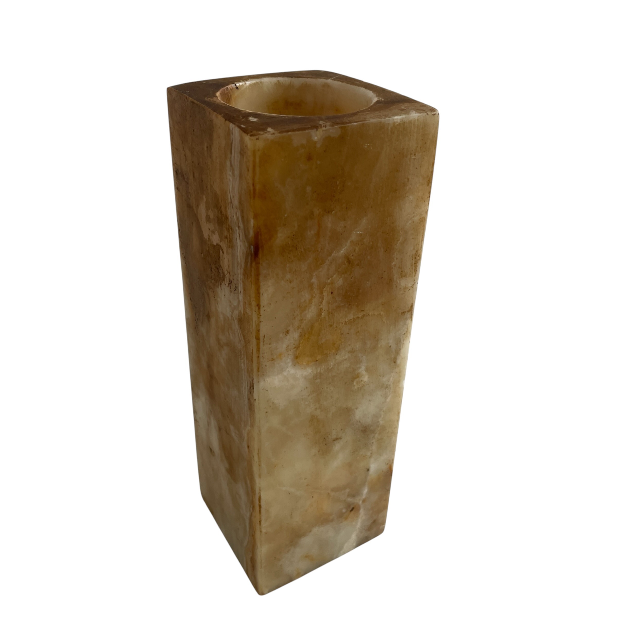 Vintage Italian MCM Vase Square Pillar form Golden Yellow Banded Onyx Vase Pot Collection Ornament Figurine Prop Display c1970’s / EVE 3 Vintage Italian MCM Vase Square Pillar form Golden Yellow Banded Onyx Vase Pot Collection Ornament Figurine Prop Display c1970's / EVE - Image 3