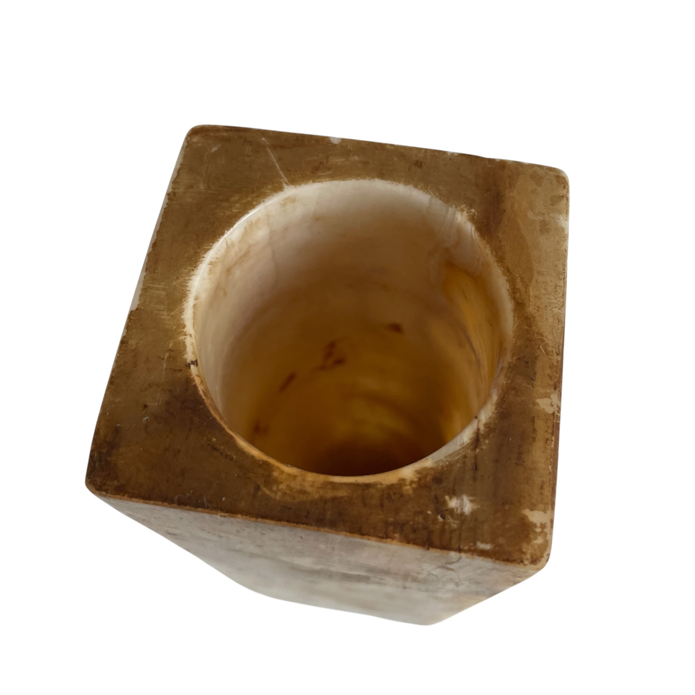 Vintage Italian MCM Vase Square Pillar form Golden Yellow Banded Onyx Vase Pot Collection Ornament Figurine Prop Display c1970’s / EVE 10 Vintage Italian MCM Vase Square Pillar form Golden Yellow Banded Onyx Vase Pot Collection Ornament Figurine Prop Display c1970's / EVE - Image 10